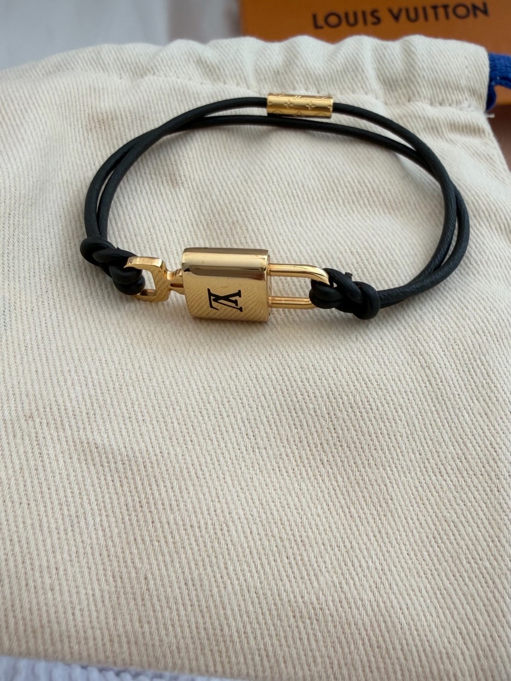 Louis Vuitton Forest green Leather Double Cord Bracelet with Gold Padlock
